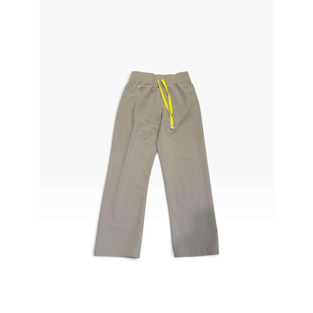FIGS Technical Collection Grey Scrub Pants Neon Yellow Drawstring Womens Small P